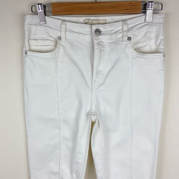 Free People Pintuck Mid-Rise Raw Hem Skinny Jeans - White - Picture 4 of 8